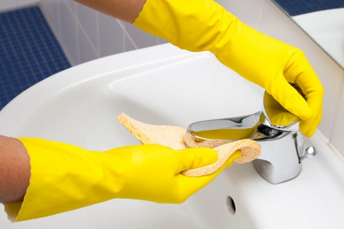 Commercial cleaners maintaining reception and washroom areas in Waterloo